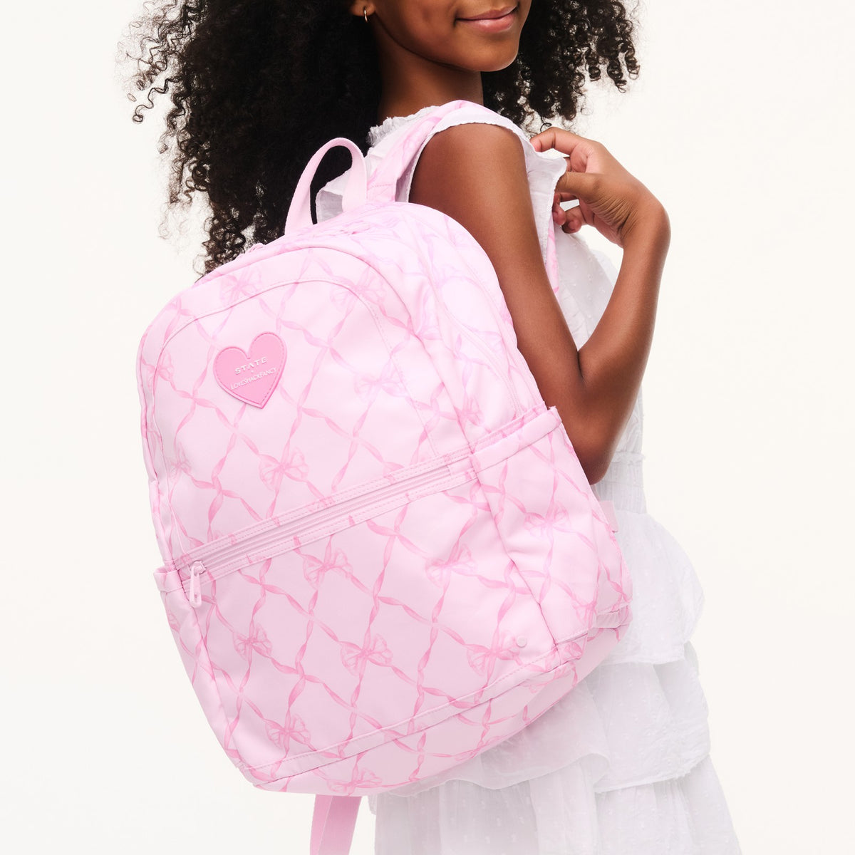 STATE x LoveShackFancy Kane Double Pocket Backpack Recycled Polyester Canvas Pink Peppermint / State Bags Great Value