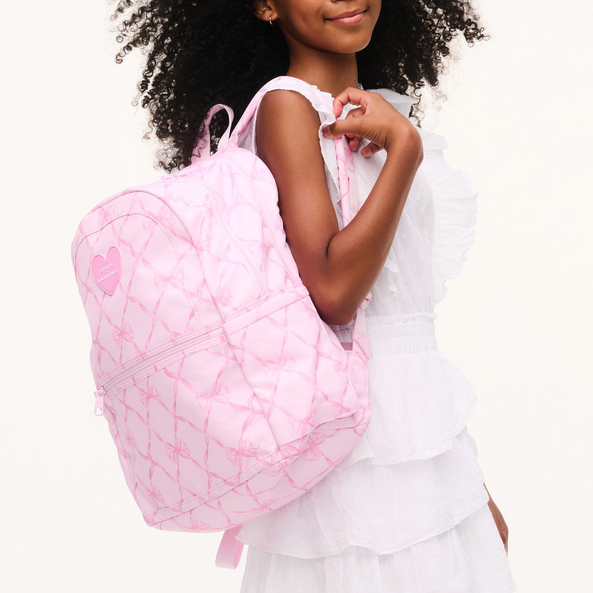 STATE x LoveShackFancy Kane Double Pocket Backpack Recycled Polyester Canvas Pink Peppermint / State Bags Great Value