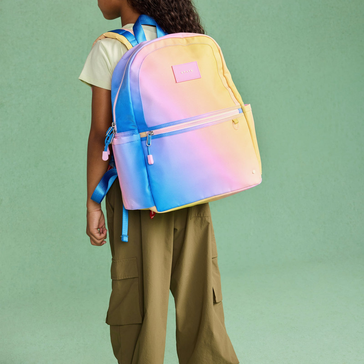 Kane Kids Backpack Polyester Canvas Blue/Pink/Yellow Gradient / State Bags Best Seller