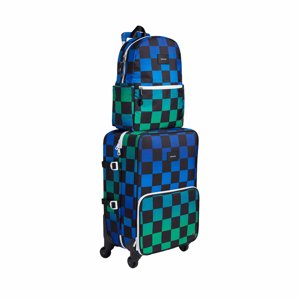 Logan Suitcase Printed Canvas Blue Checkerboard / State Bags Hot Sale