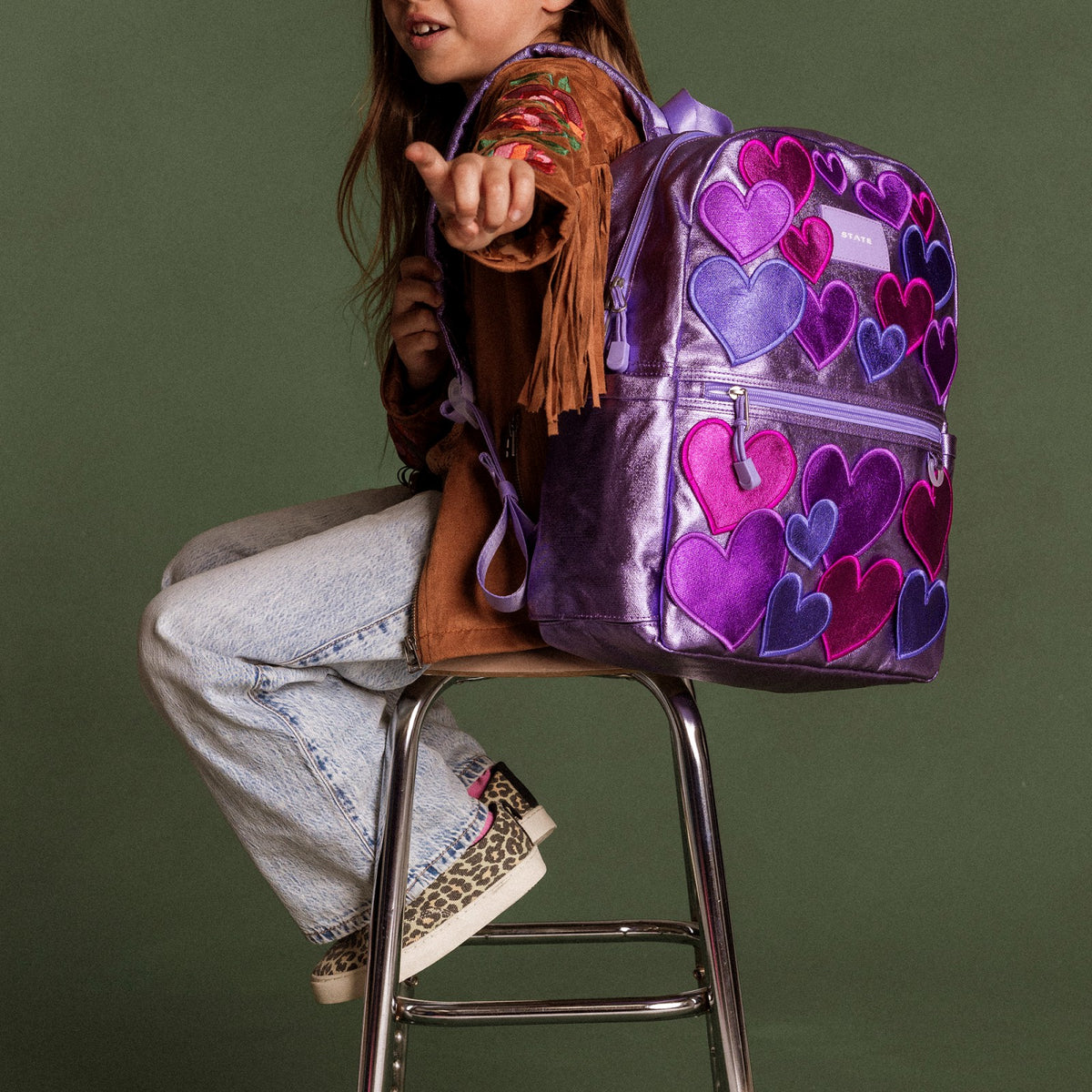 Kane Kids Travel Backpack Metallic 3D Hearts / State Bags Trending
