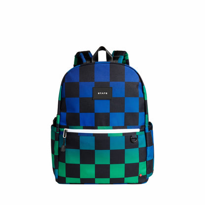 Kane Double Pocket Backpack Recycled Poly Canvas Blue Checkerboard / State Bags Sale