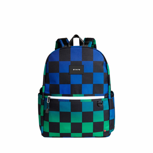 Kane Double Pocket Backpack Recycled Poly Canvas Blue Checkerboard / State Bags Sale