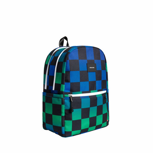 Kane Double Pocket Backpack Recycled Poly Canvas Blue Checkerboard / State Bags Sale