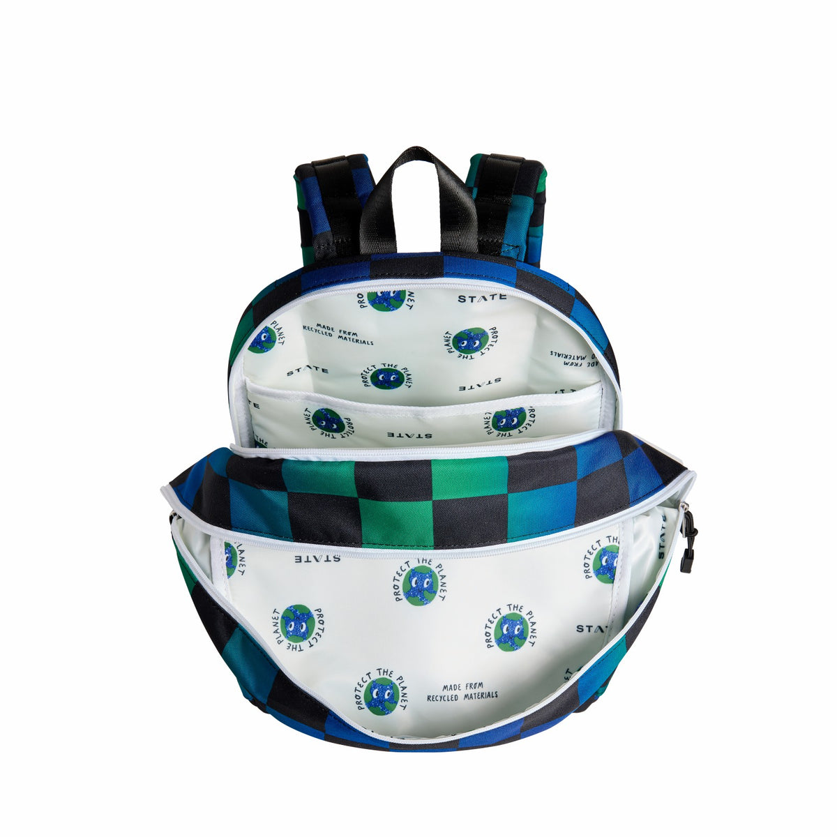 Kane Double Pocket Backpack Recycled Poly Canvas Blue Checkerboard / State Bags Sale
