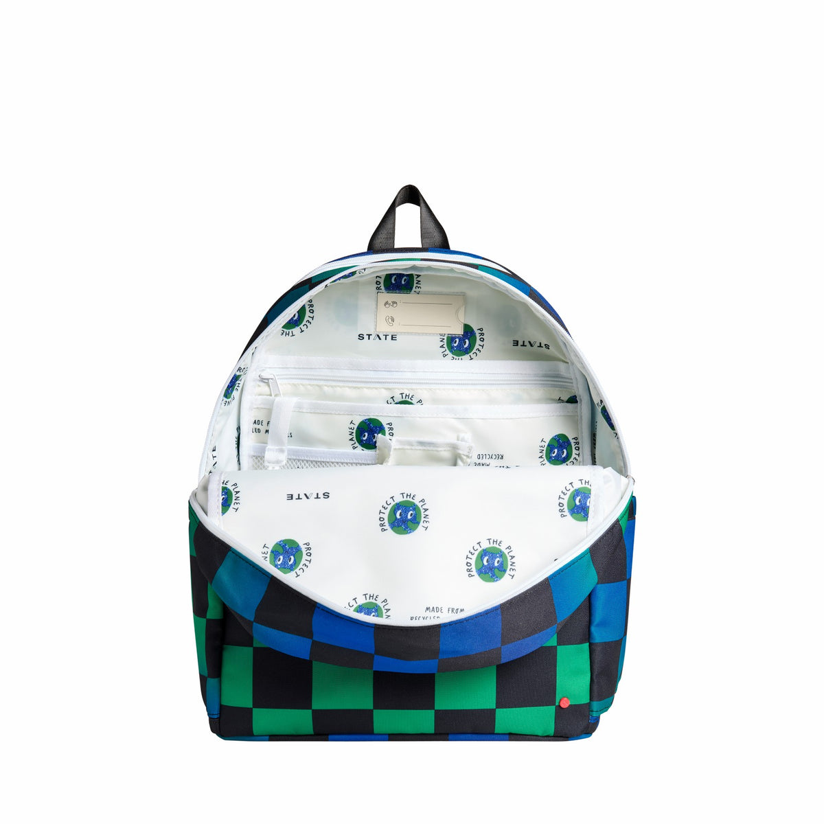Kane Double Pocket Backpack Recycled Poly Canvas Blue Checkerboard / State Bags Sale
