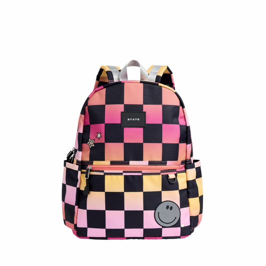 Kane Kids Double Pocket Backpack Recycled Poly Canvas Pink Checkerboard / State Bags Premium