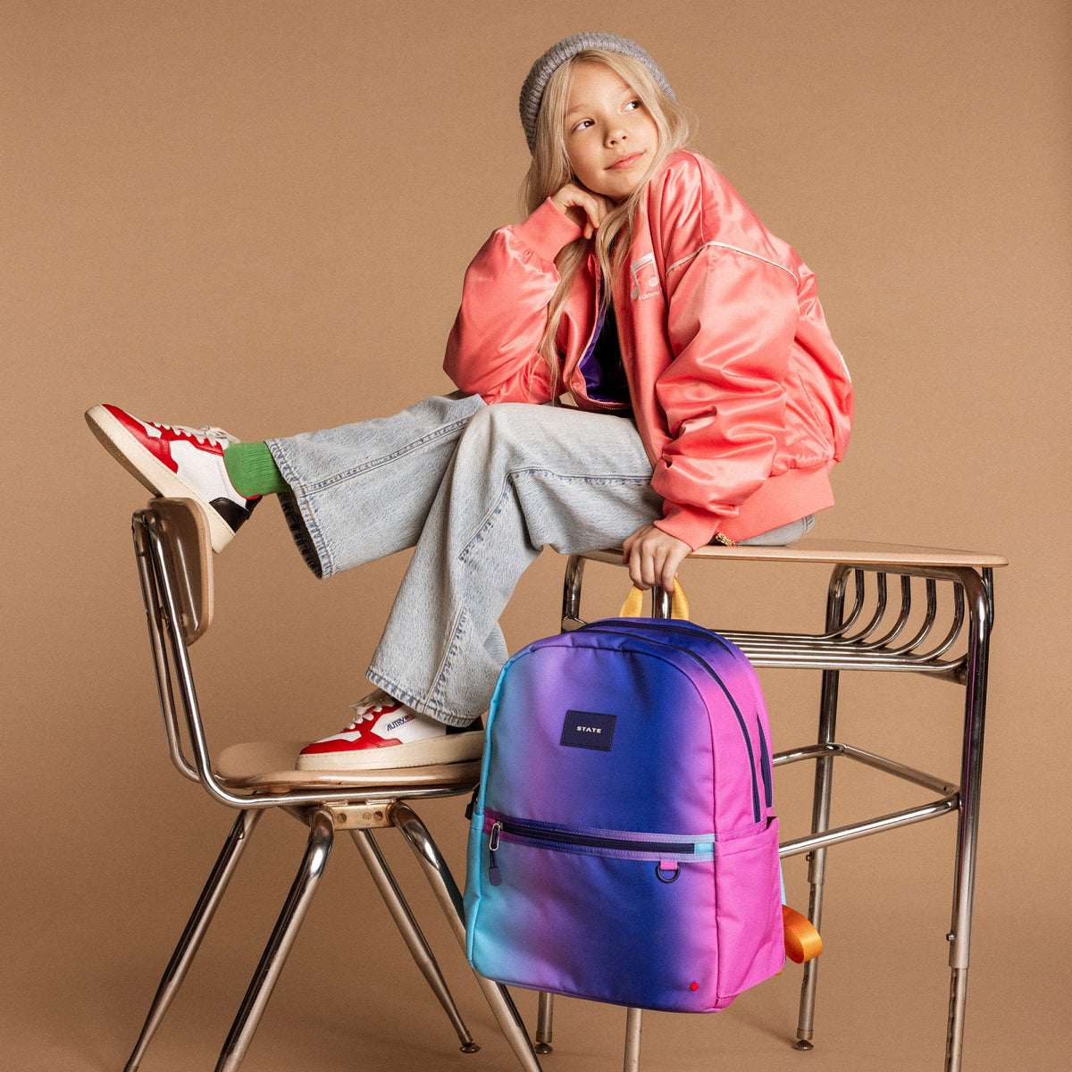 Kane Kids Double Pocket Recycled Polyester Canvas Blue Pink Gradient / State Bags Best Price