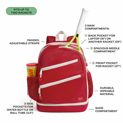 Lenox Tennis Backpack Nylon Red / State Bags New