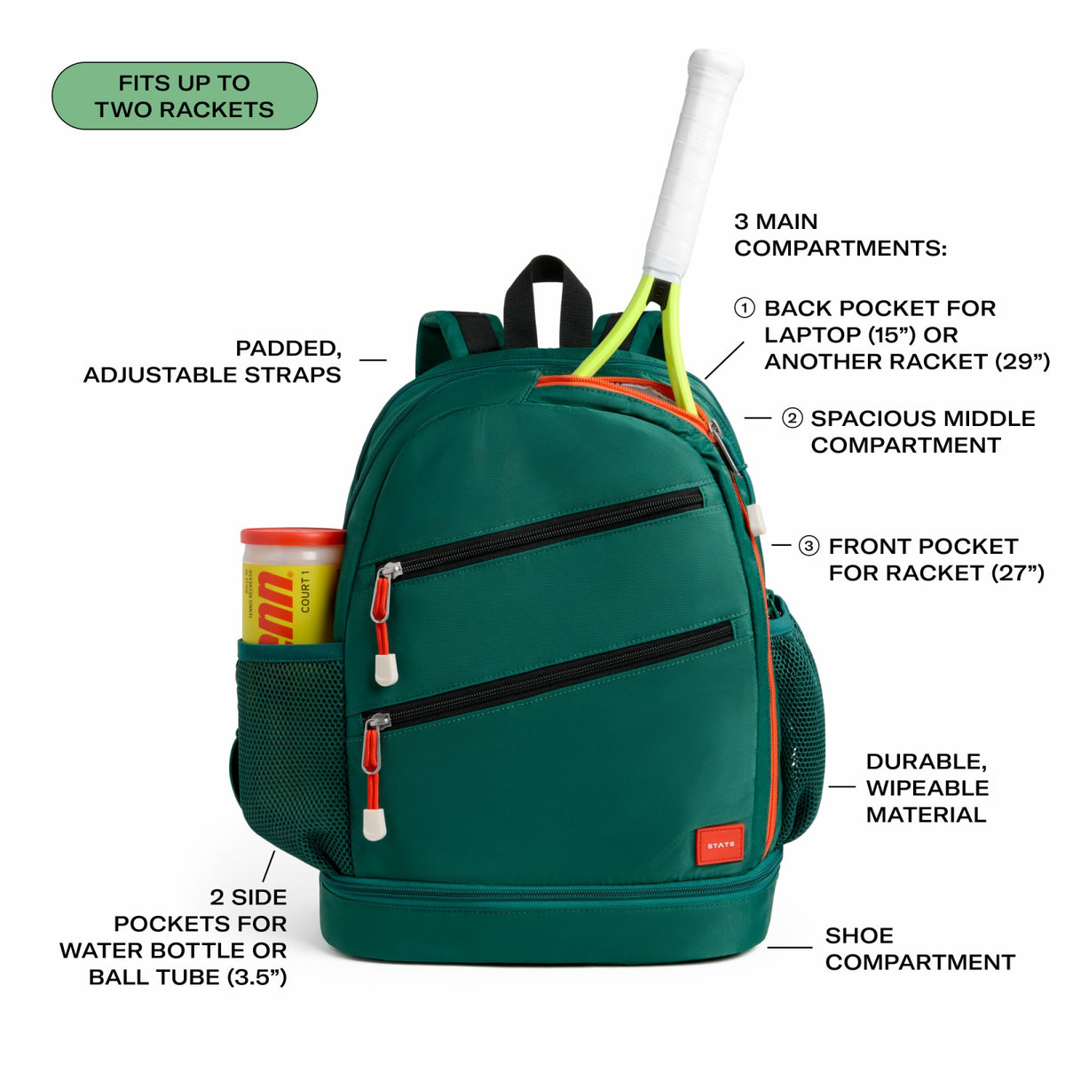 Lenox Tennis Backpack Nylon Evergreen / State Bags Signature