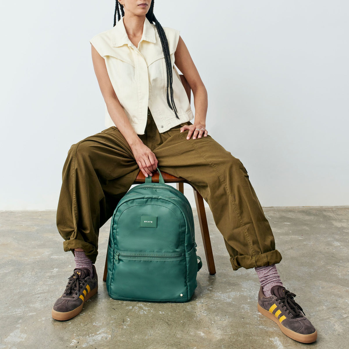 Evans Double Pocket Backpack Recycled Nylon Olive / State Bags New