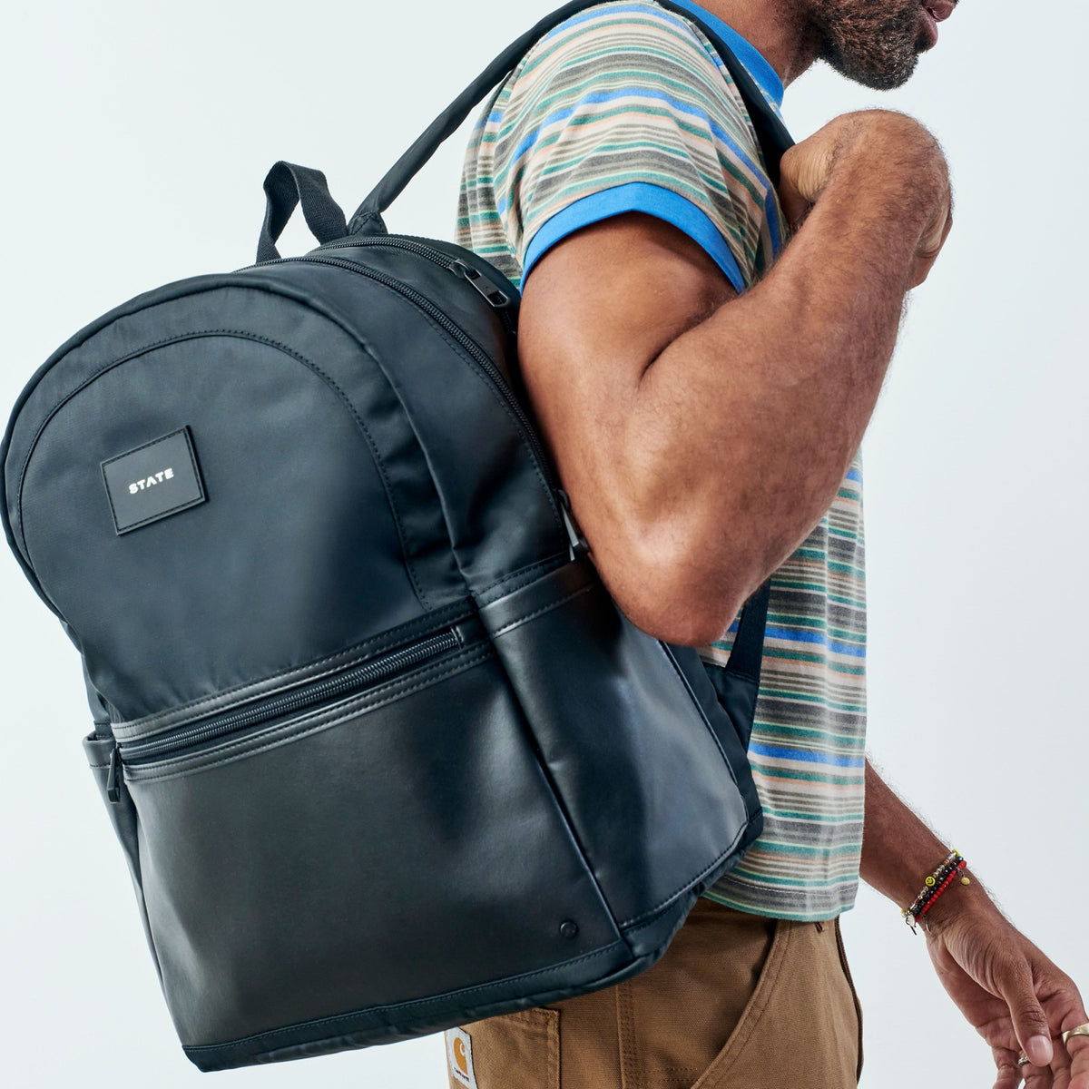 Evans Double Pocket Backpack Recycled Nylon Black / State Bags Quality