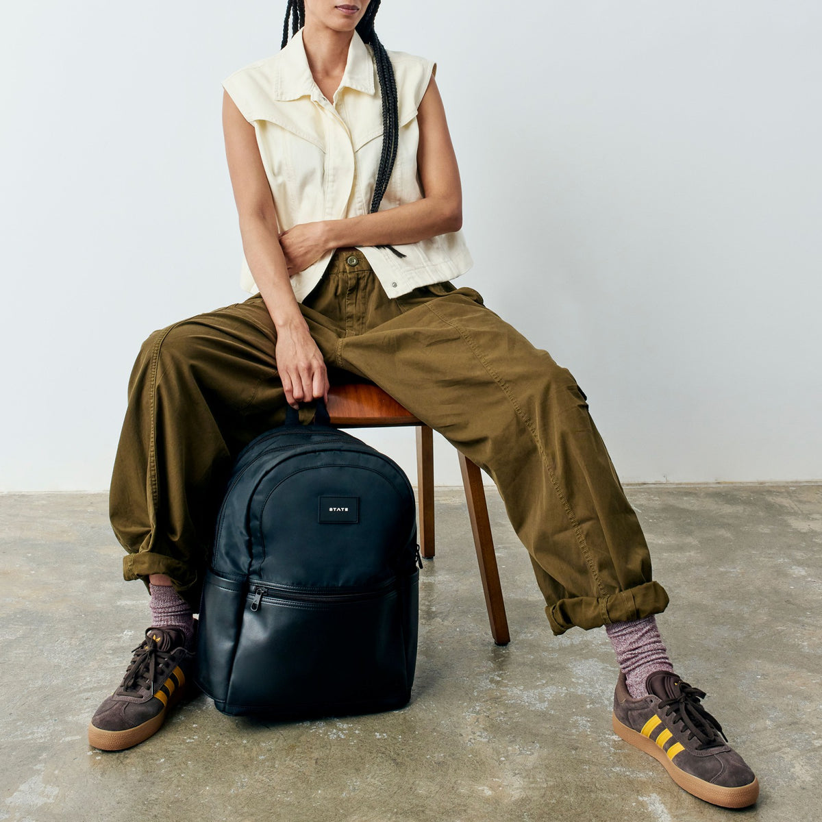 Evans Double Pocket Backpack Recycled Nylon Black / State Bags Quality