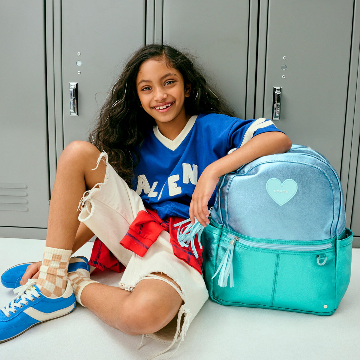 Kane Kids Travel Backpack Metallic Blue/Turquoise Colorblock / State Bags Great Value