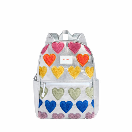 Kane Kids Double Pocket Backpack Metallic Fuzzy Hearts / State Bags Signature