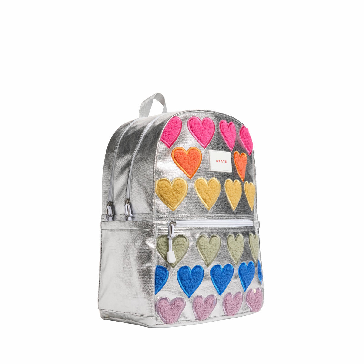 Kane Kids Double Pocket Backpack Metallic Fuzzy Hearts / State Bags Signature
