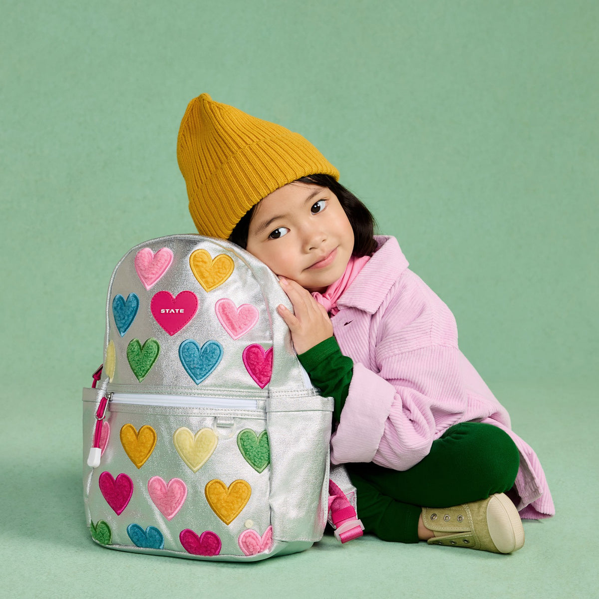 Kane Mini Backpack Metallic Happy Fuzzy Hearts / State Bags Best Seller