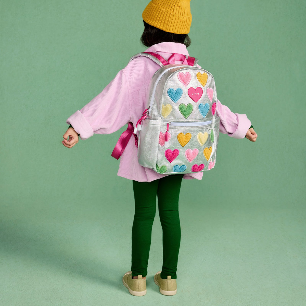 Kane Mini Backpack Metallic Happy Fuzzy Hearts / State Bags Best Seller