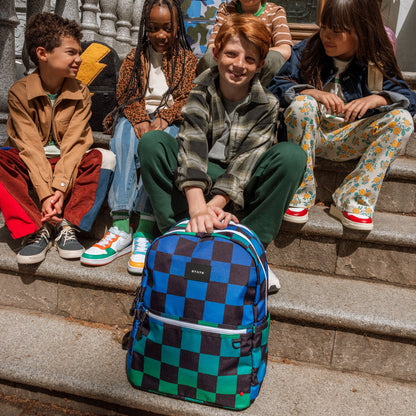 Kane Kids Large Backpack Recycled Poly Canvas Blue Check / State Bags Signature