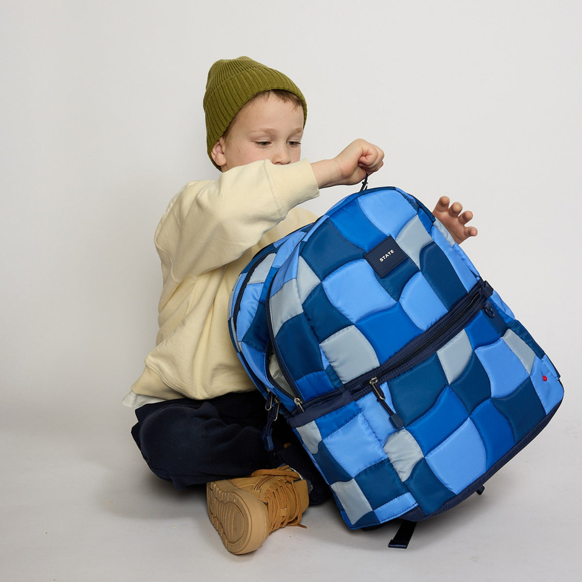 Kane Kids Double Pocket Nylon Puffer Blue Puffer Check / State Bags Essential