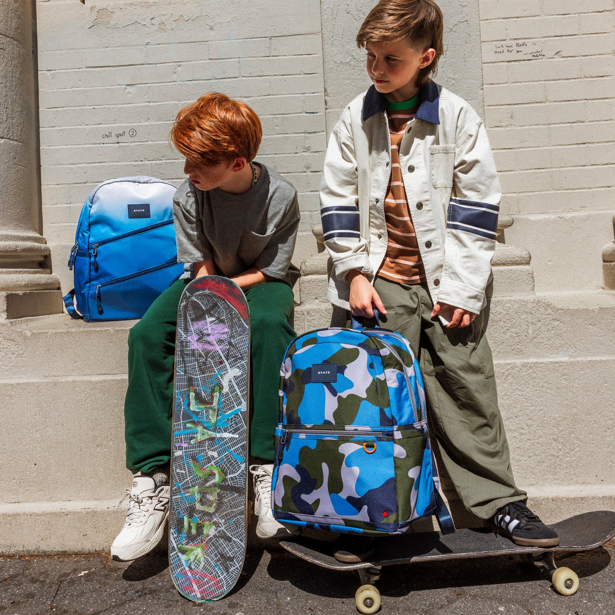 Kane Kids Large Backpack Nylon Blue Gradient Diagonal Zipper / State Bags Popular