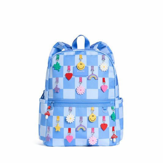 Kane Kids Double Pocket Backpack Recycled Polycanvas Charms Blue Check / State Bags Signature