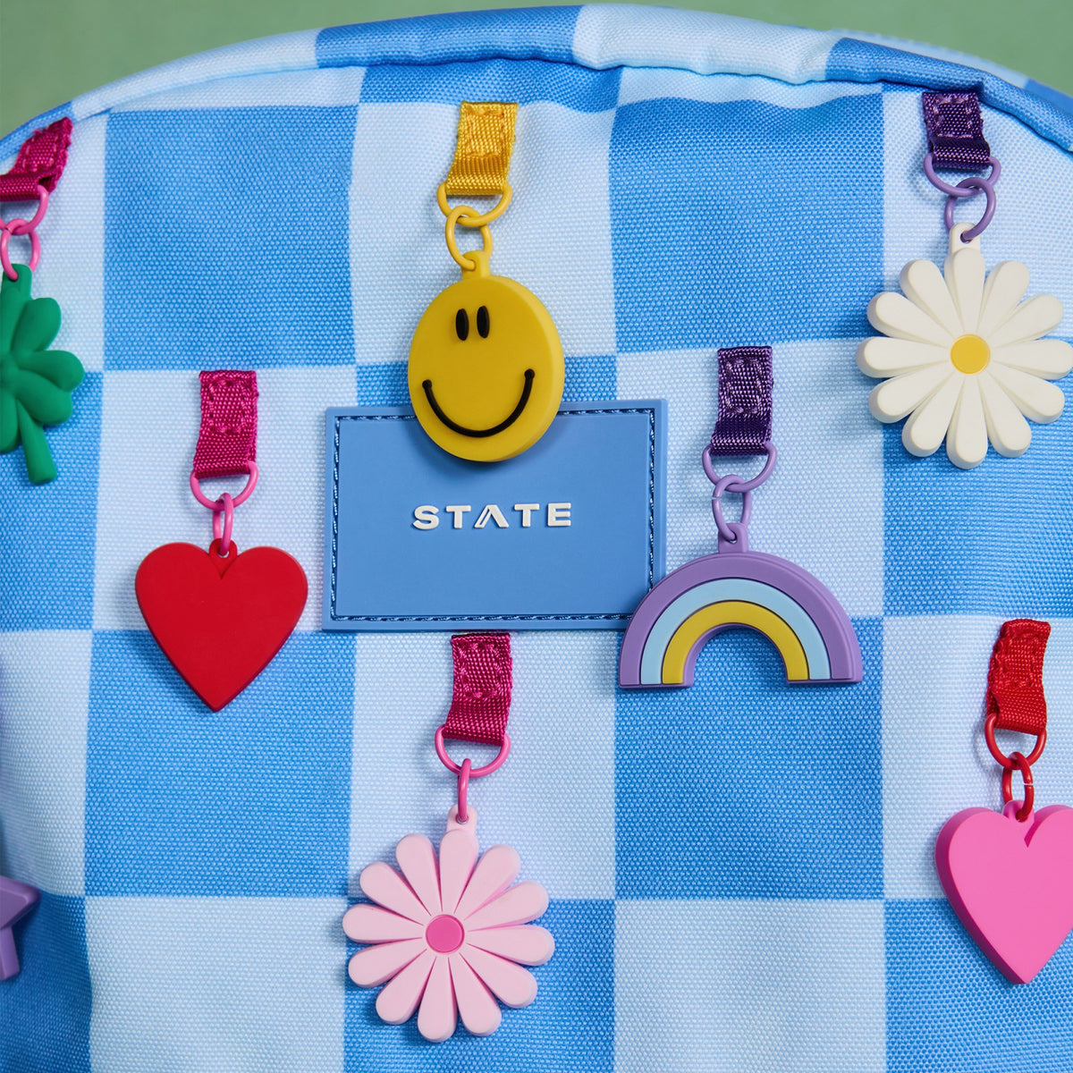 Kane Kids Double Pocket Backpack Recycled Polycanvas Charms Blue Check / State Bags Signature