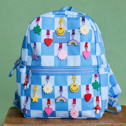 Kane Kids Double Pocket Backpack Recycled Polycanvas Charms Blue Check / State Bags Signature