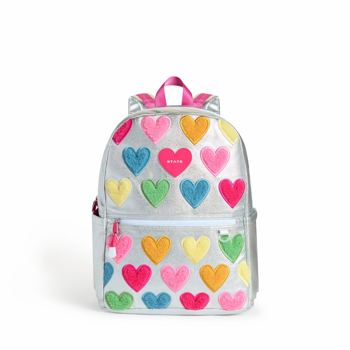 Kane Kids Double Pocket Backpack Metallic Happy Fuzzy Hearts / State Bags Recommended