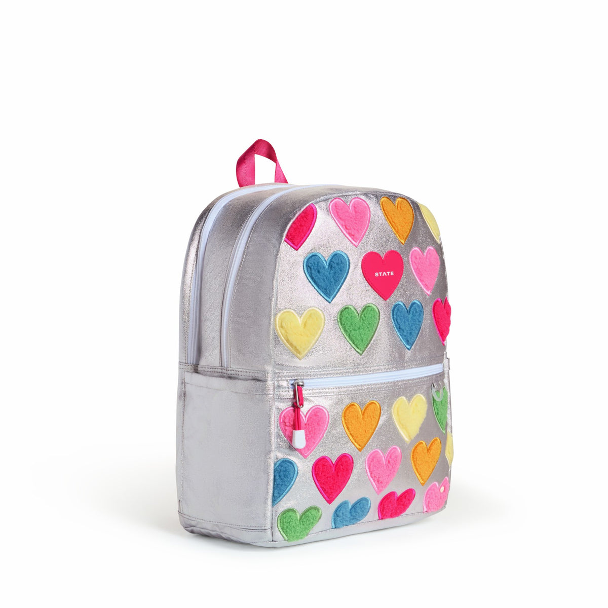 Kane Kids Double Pocket Backpack Metallic Happy Fuzzy Hearts / State Bags Recommended