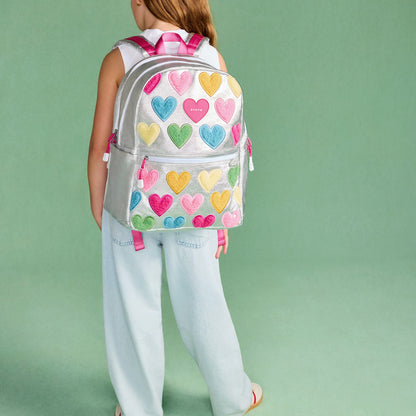 Kane Kids Double Pocket Backpack Metallic Happy Fuzzy Hearts / State Bags Recommended