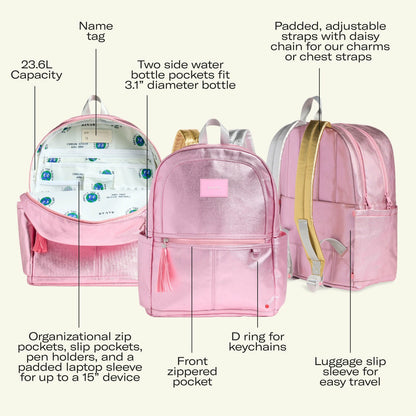 Kane Kids Double Pocket Backpack Metallic Happy Fuzzy Hearts / State Bags Recommended