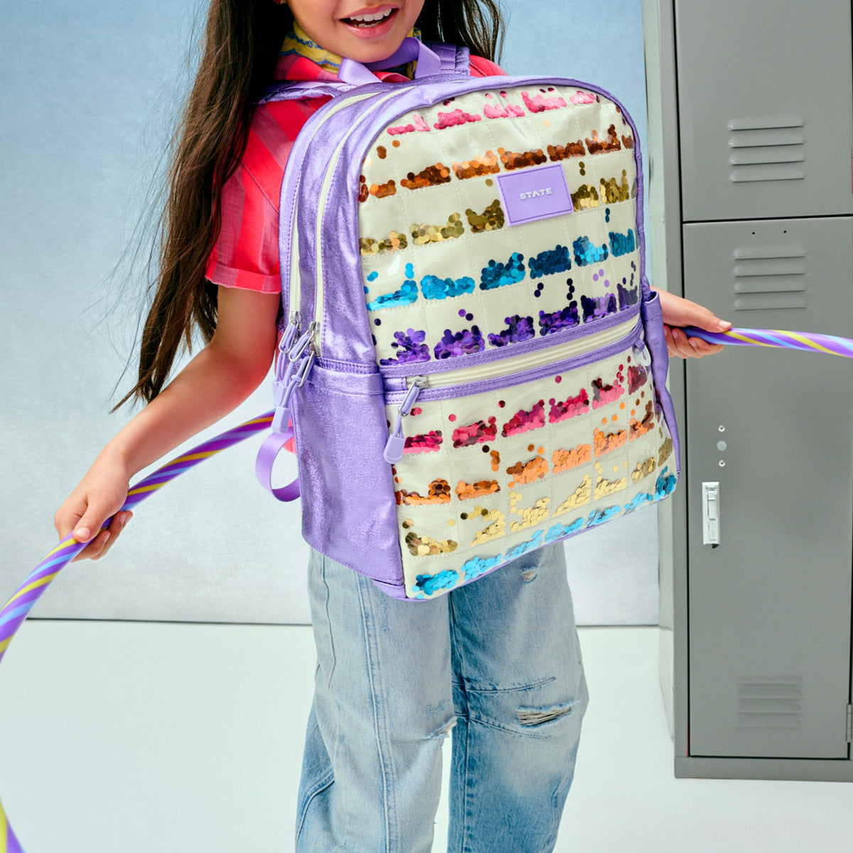Kane Kids Double Pocket Backpack Metallic Lilac Quilted Sequins / State Bags Discount