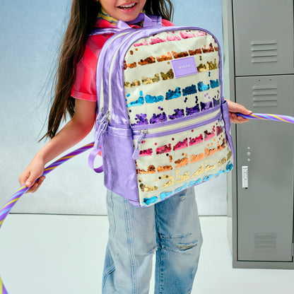Kane Kids Double Pocket Backpack Metallic Lilac Quilted Sequins / State Bags Discount