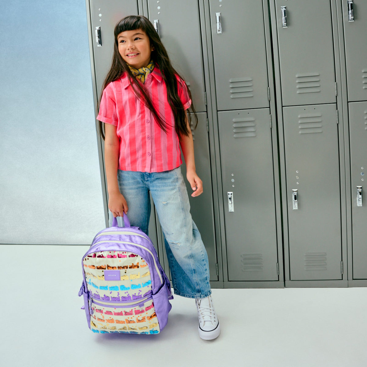 Kane Kids Double Pocket Backpack Metallic Lilac Quilted Sequins / State Bags Discount