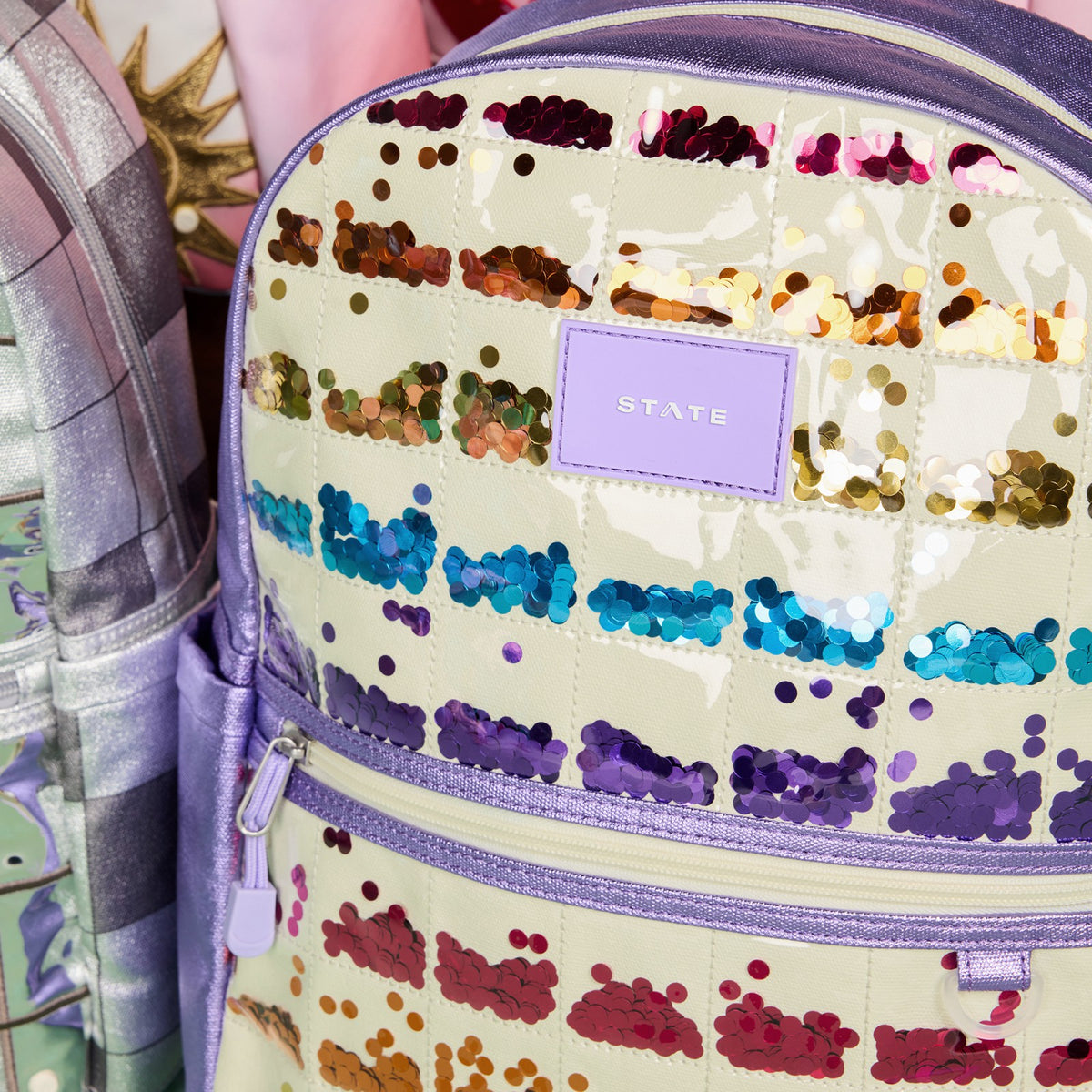 Kane Kids Double Pocket Backpack Metallic Lilac Quilted Sequins / State Bags Discount
