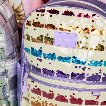 Kane Kids Double Pocket Backpack Metallic Lilac Quilted Sequins / State Bags Discount
