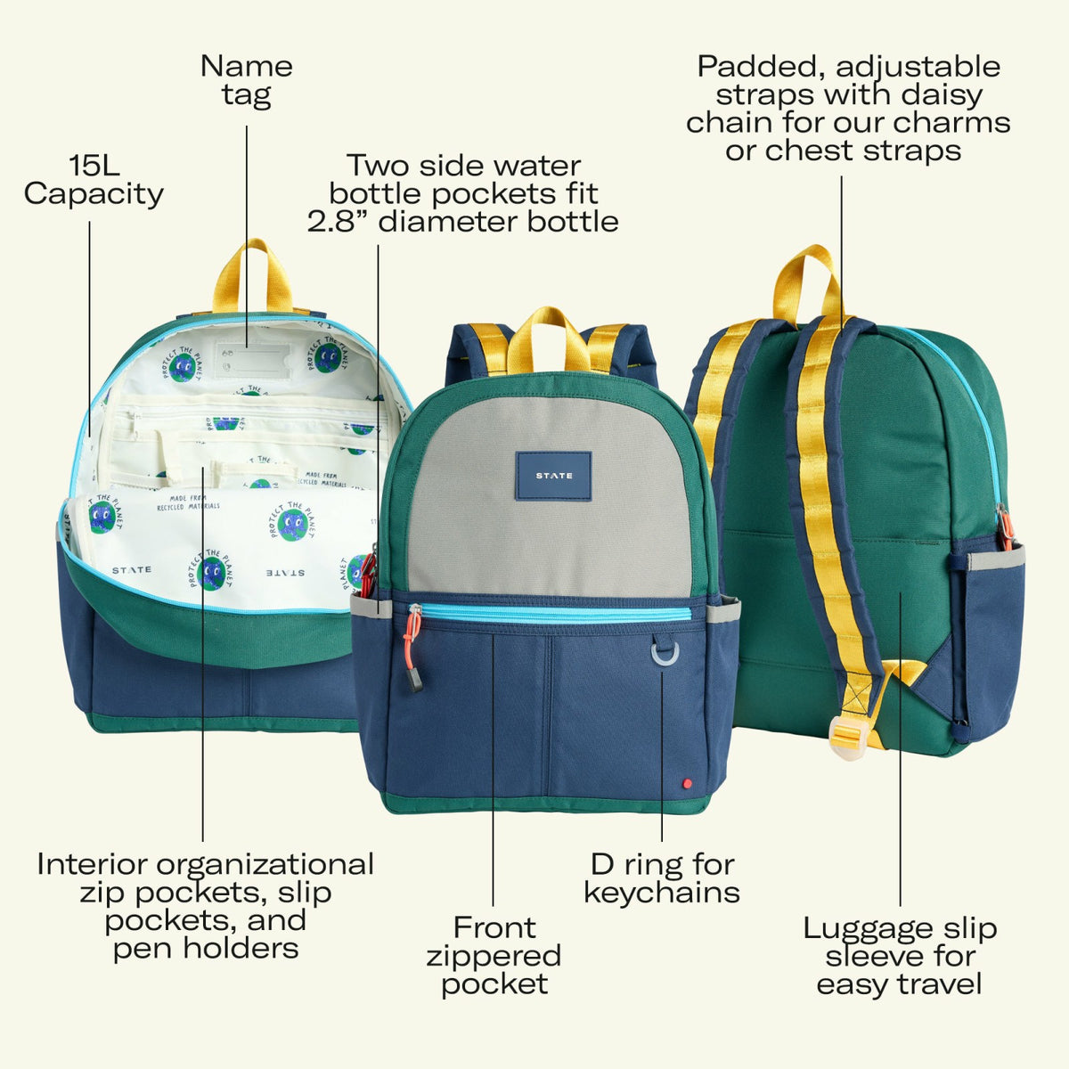 Kane Kids Travel Backpack Polyester Canvas Varsity Numbers / State Bags Quality